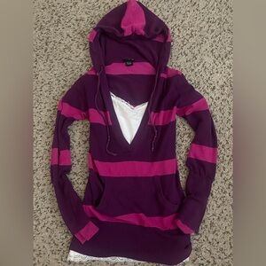 Rue21 Y2K Purple and Pink Striped Hoodie